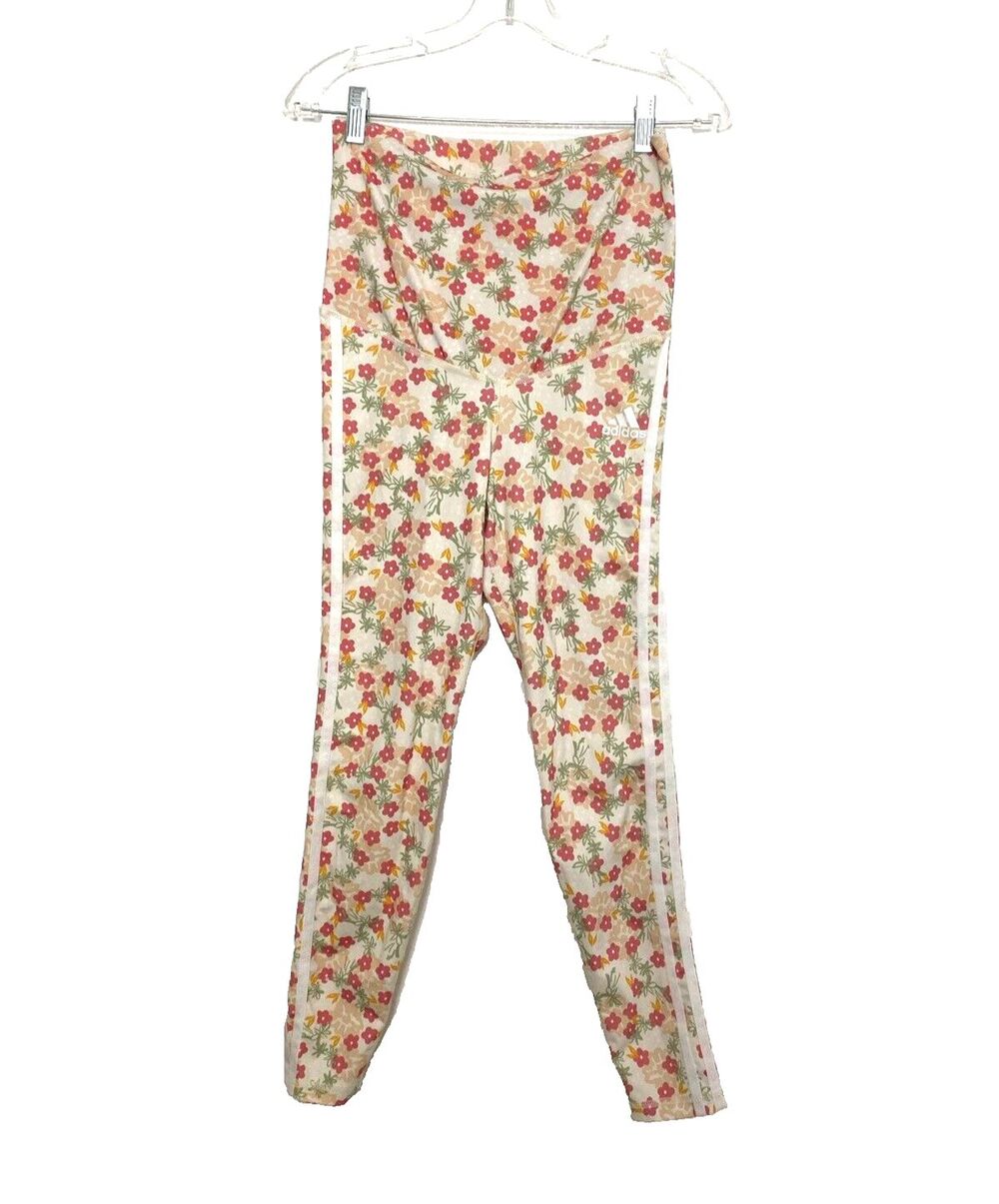 Adidas Leggings Floral Size M Sport Steiped High Waste Gym Yoga Running Athletic